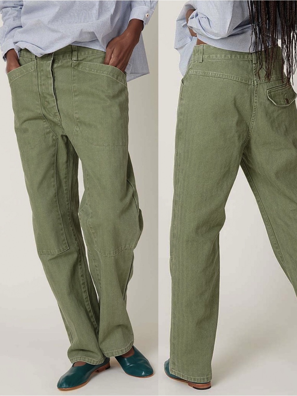 Caron Callahan Vali Pant Moss Herringbone Twill Cotton Utility Pants Size 10
